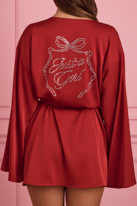 Embellished Wrap-Over Robe in Ruby Red