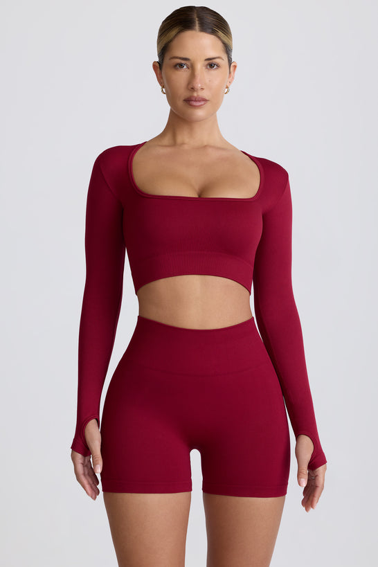 Super Sculpt Seamless Long-Sleeve Crop Top in Burgundy