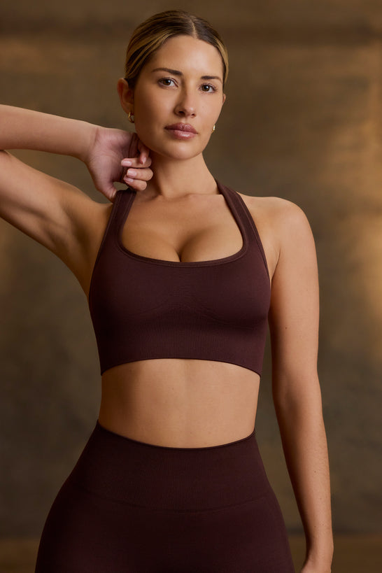 Super Sculpt Seamless T-Back Sports Bra in Chocolate