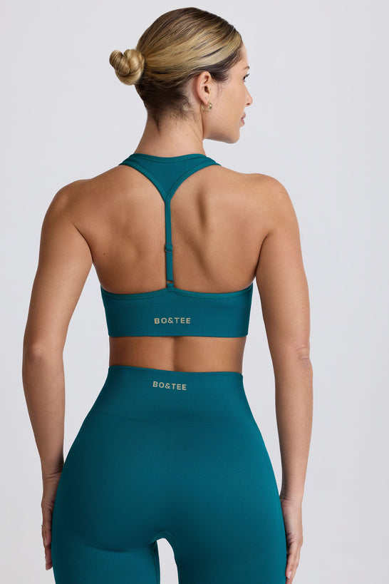 Super Sculpt Seamless T-Back Sports Bra in Teal