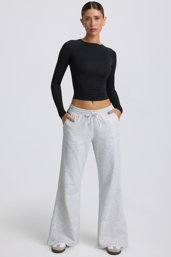 Low-Rise Wide-Leg Joggers in Grey Marl