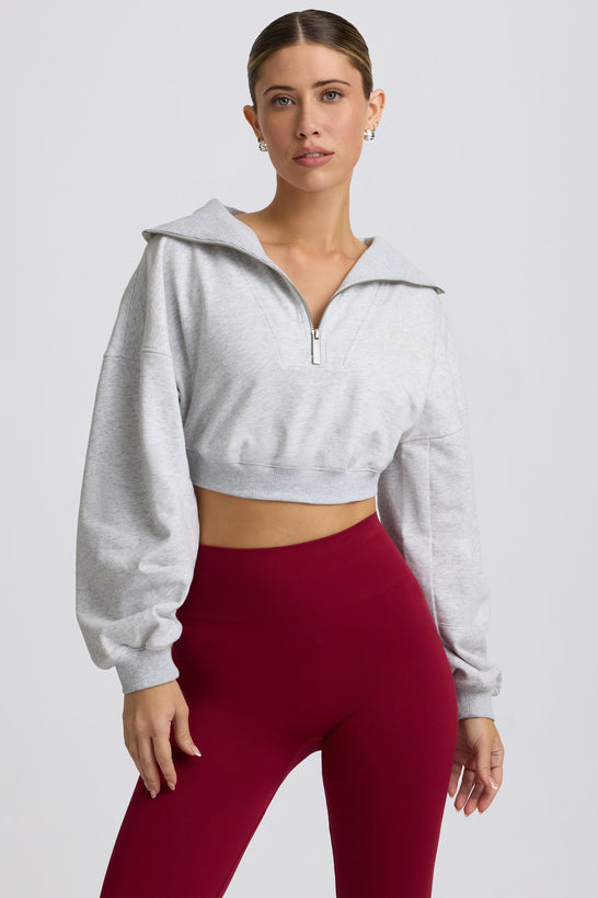 Quarter-Zip Cropped Sweatshirt in Grey Marl