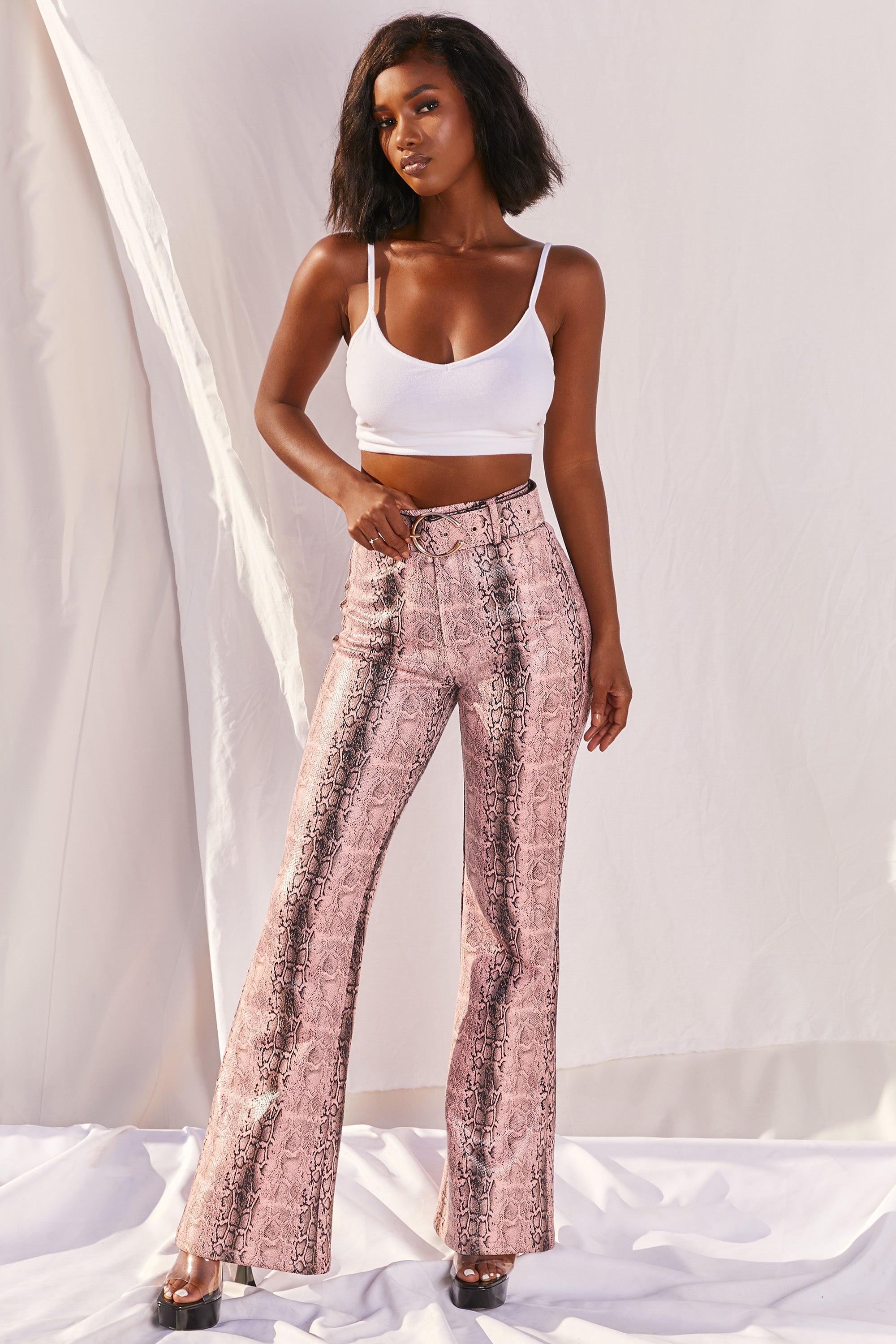 Pink sales flare trousers