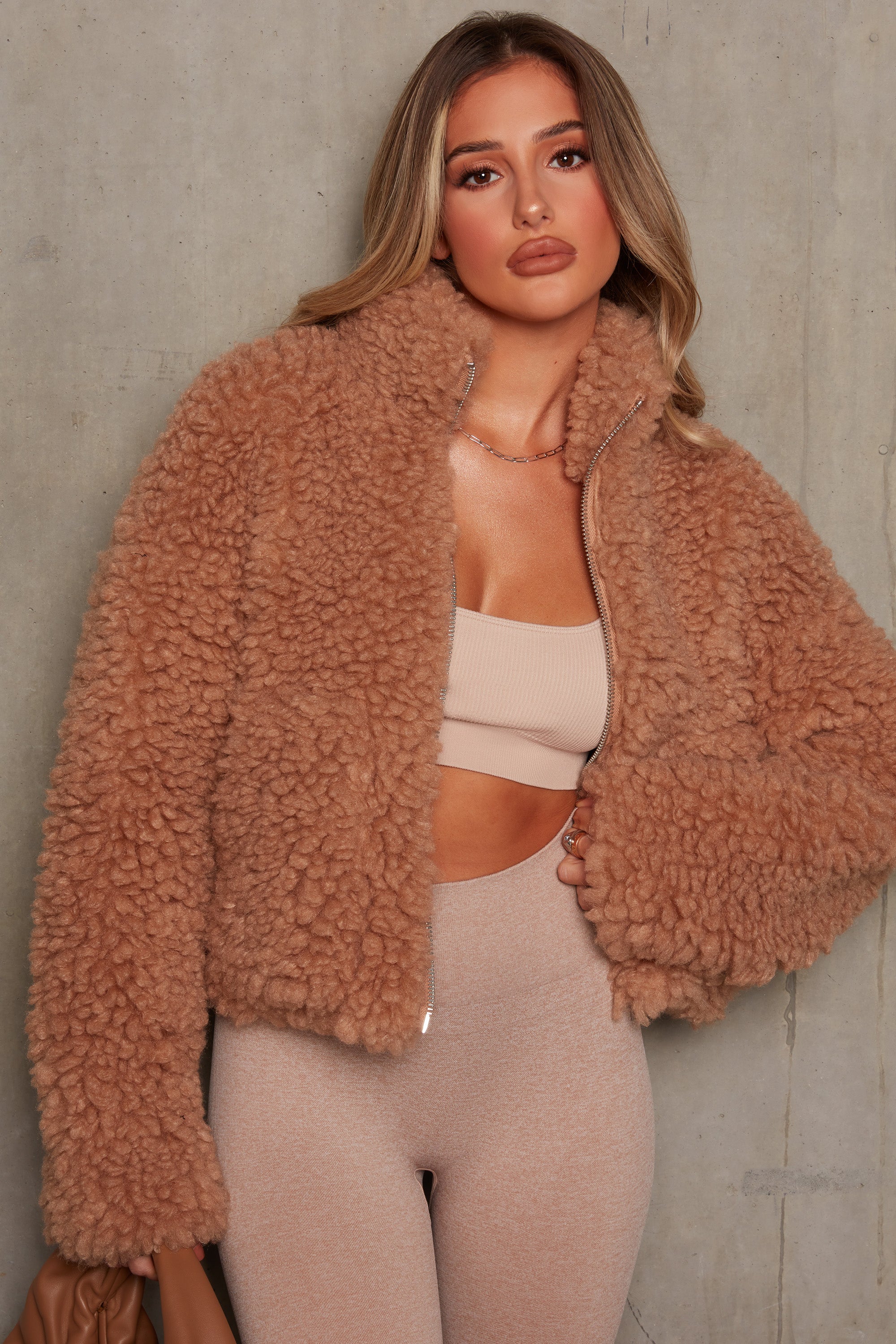 Manteau Teddy Bouclé Oversize en Camel