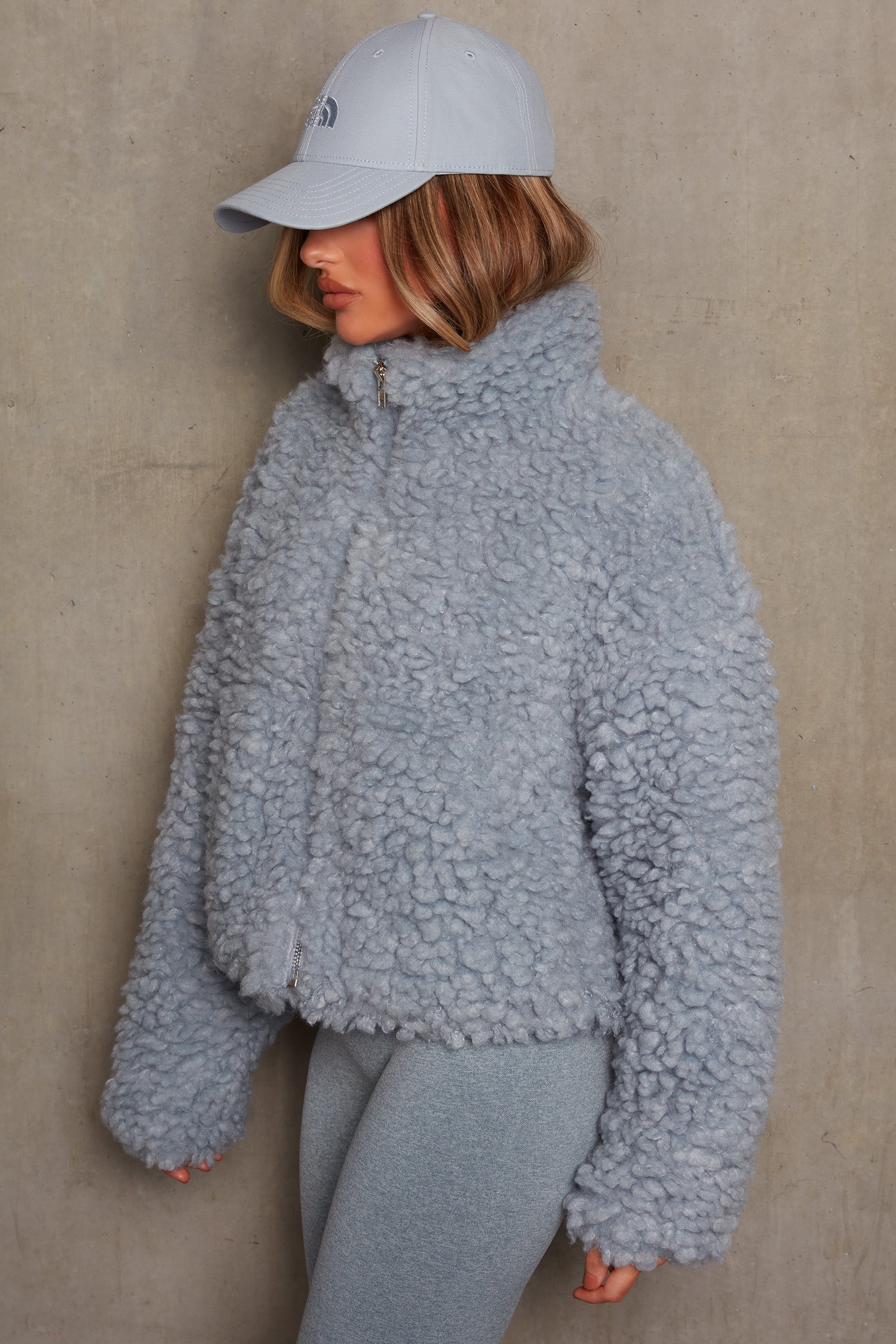 Manteau Teddy Bouclé Oversize en Bleu