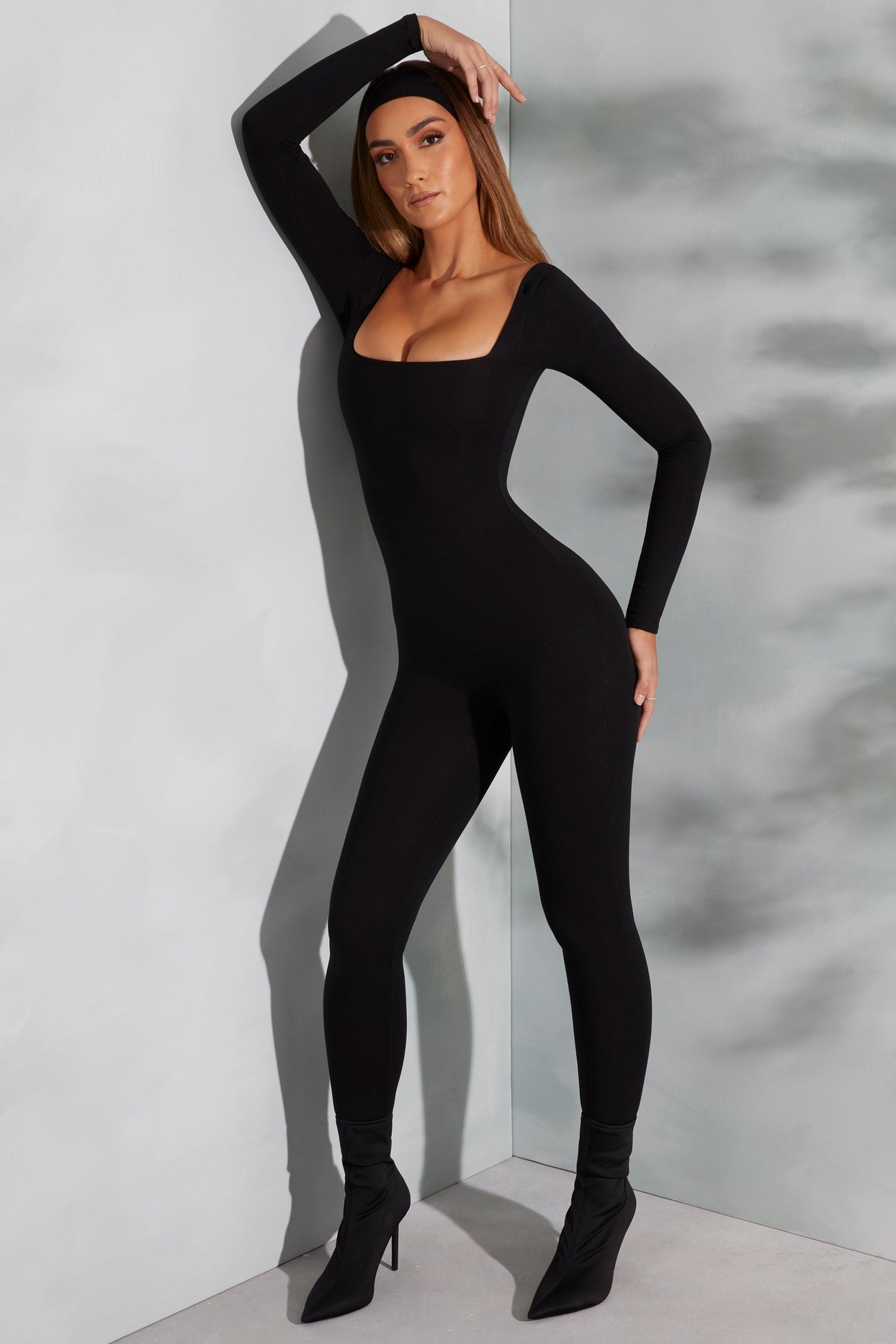 Shape Of You tall Square Neck Long Sleeve Jumpsuit in Black