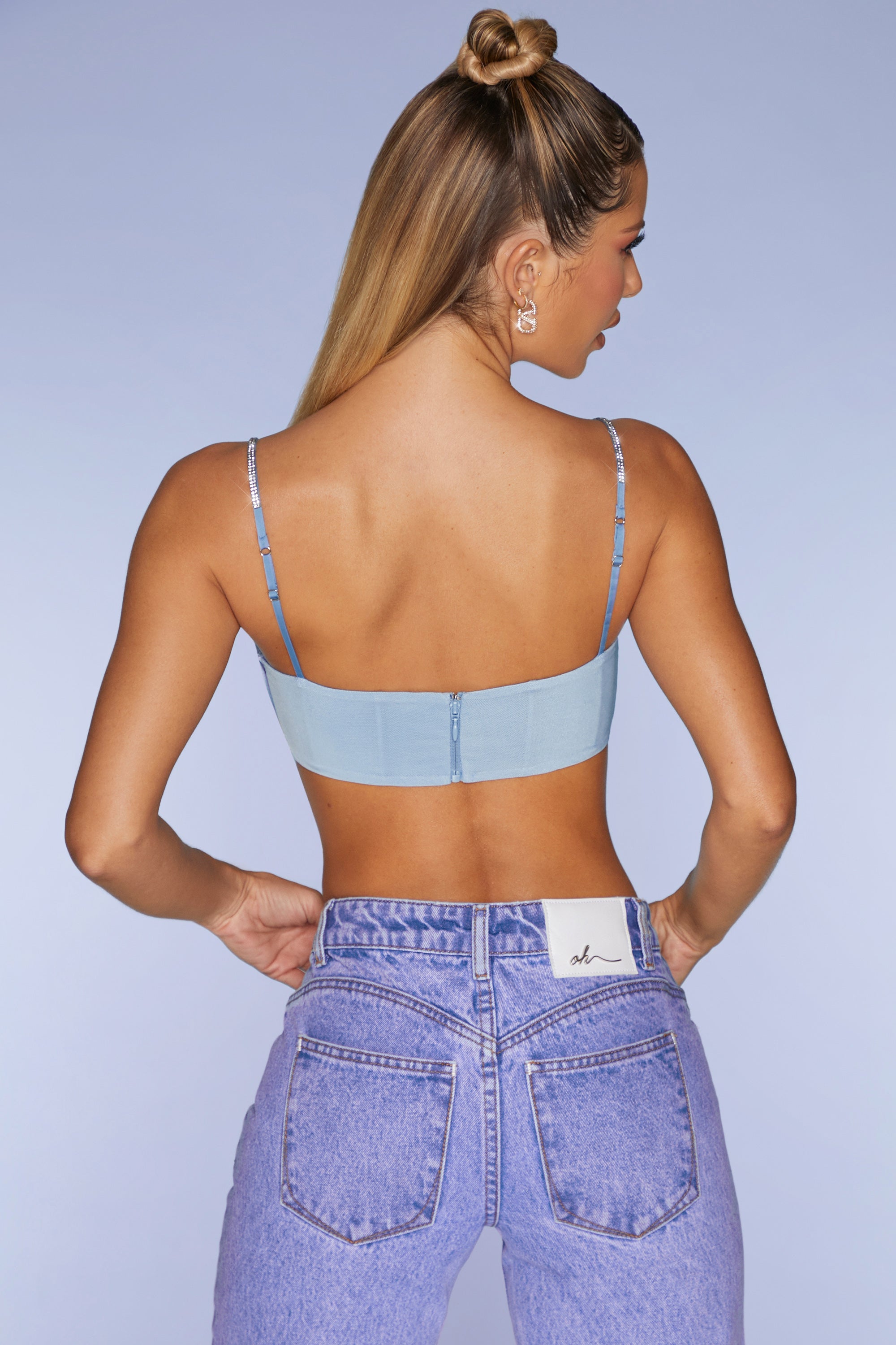 Blue Diamante Strap Crop Top