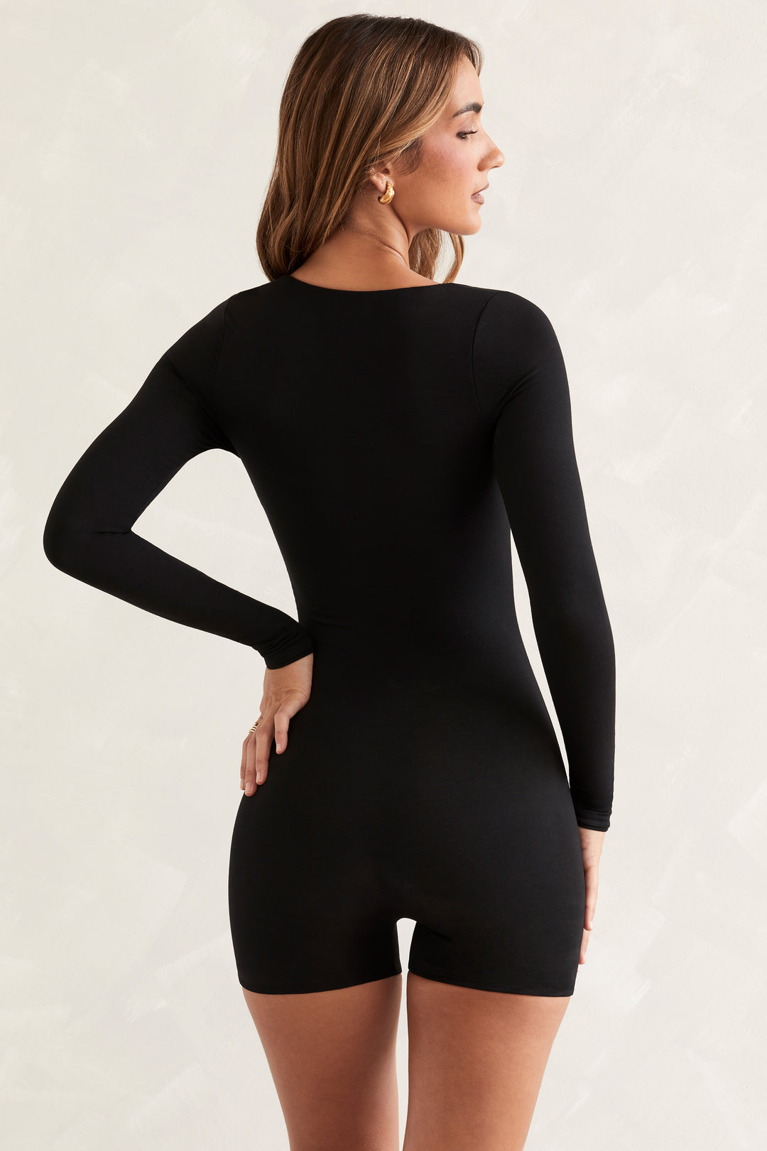 Rue Long Sleeve Square Neck Unitard in Black | Oh Polly