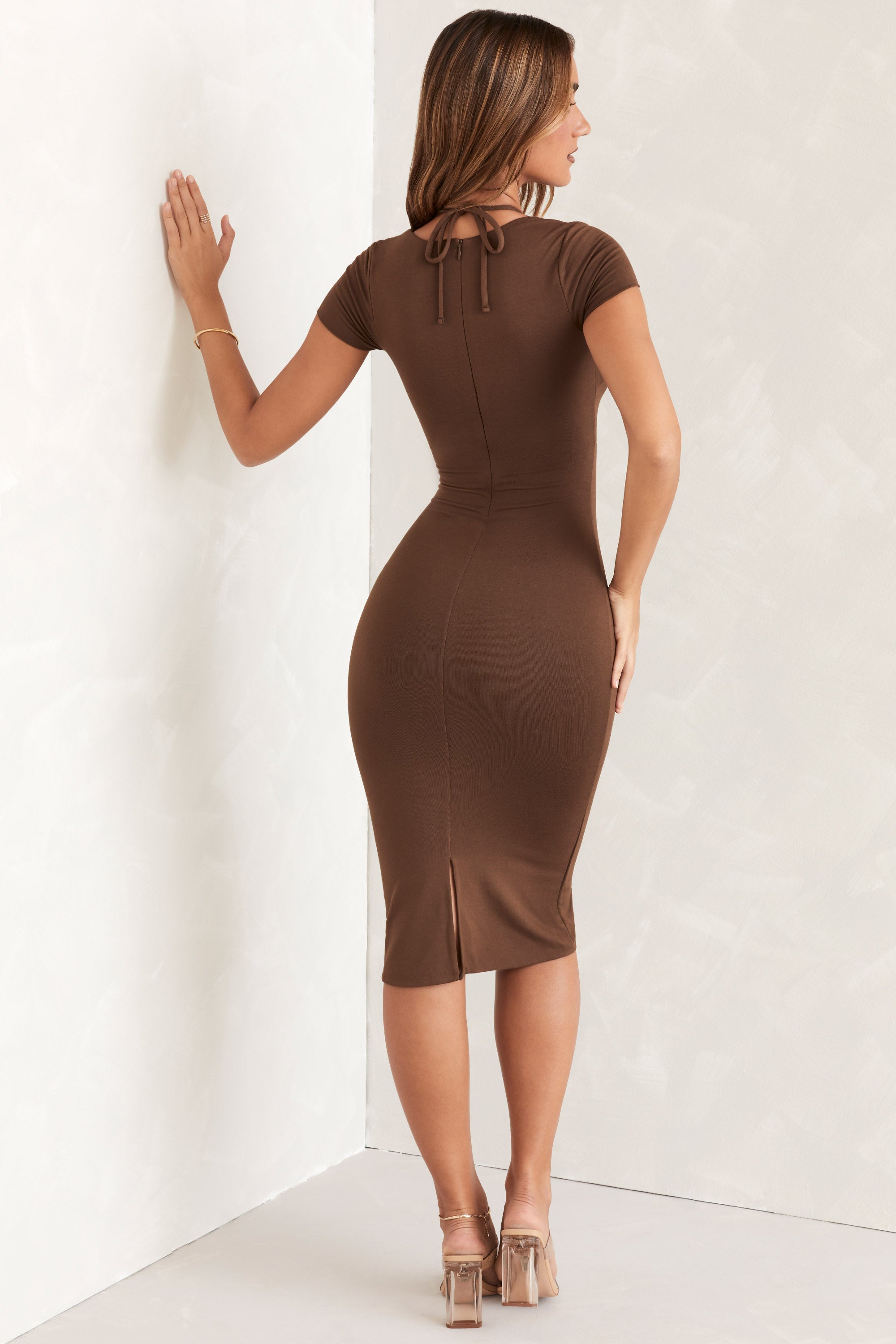 Short sleeve outlet midi bodycon dress