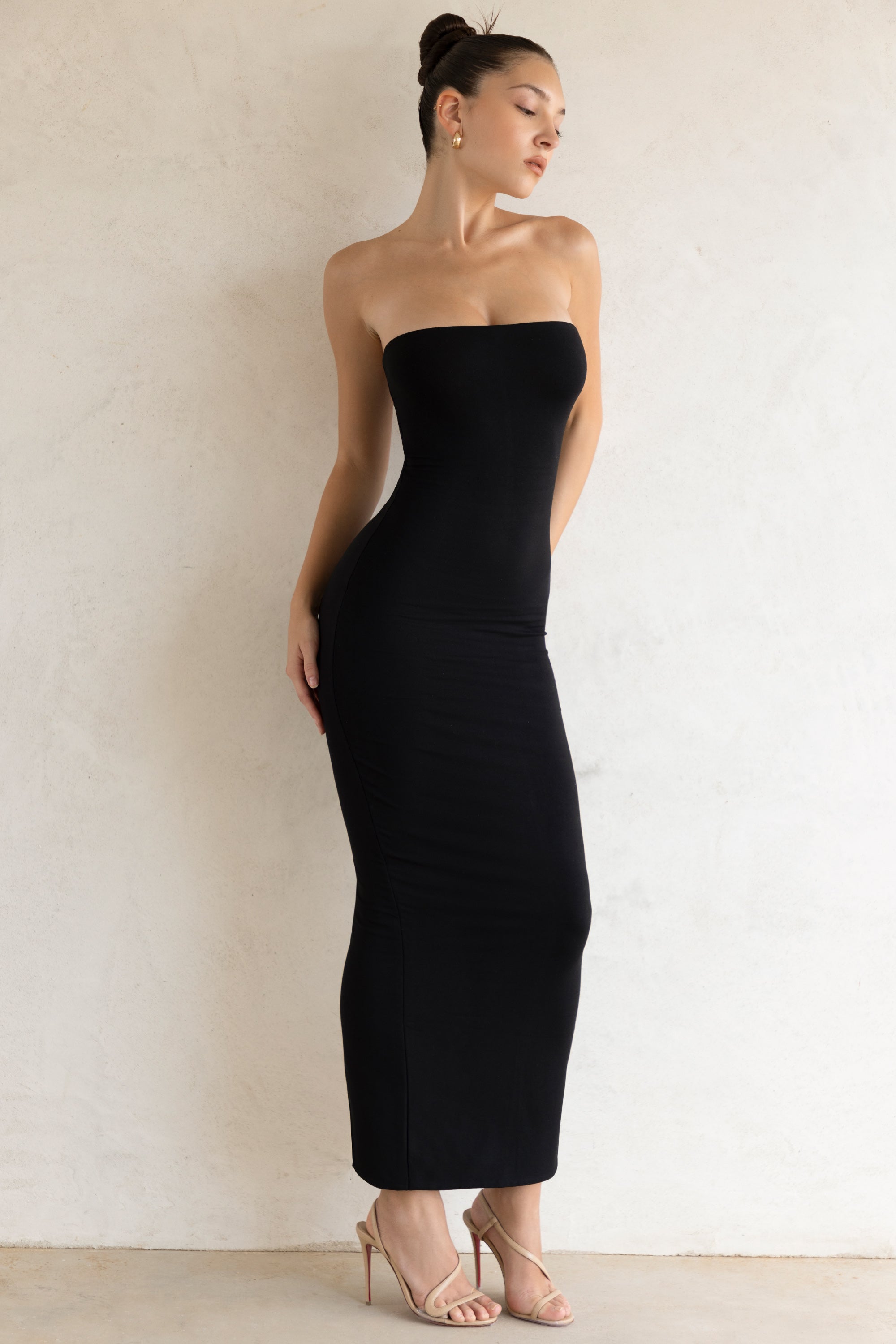 Black Shimmer Long Sleeve Wrap Top Ruched Midi Bodycon Dress – AX Paris