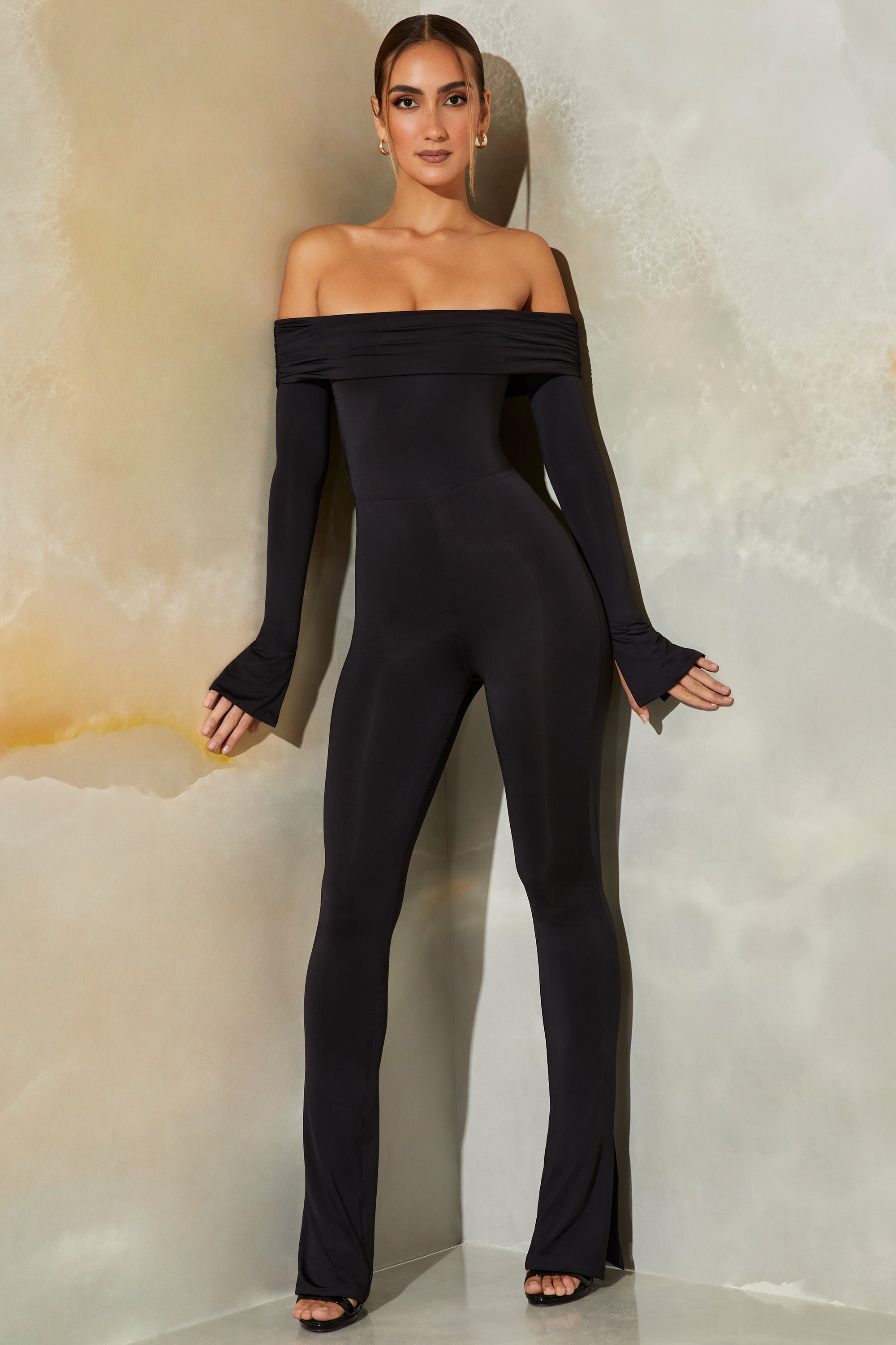 Petite black hot sale jumpsuit with sleeves