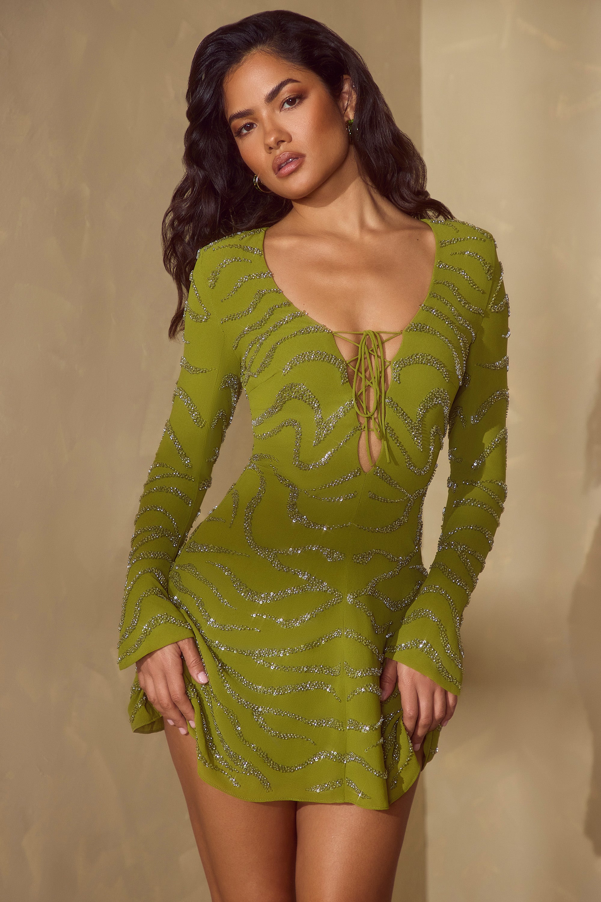 Long sleeve green outlet dress