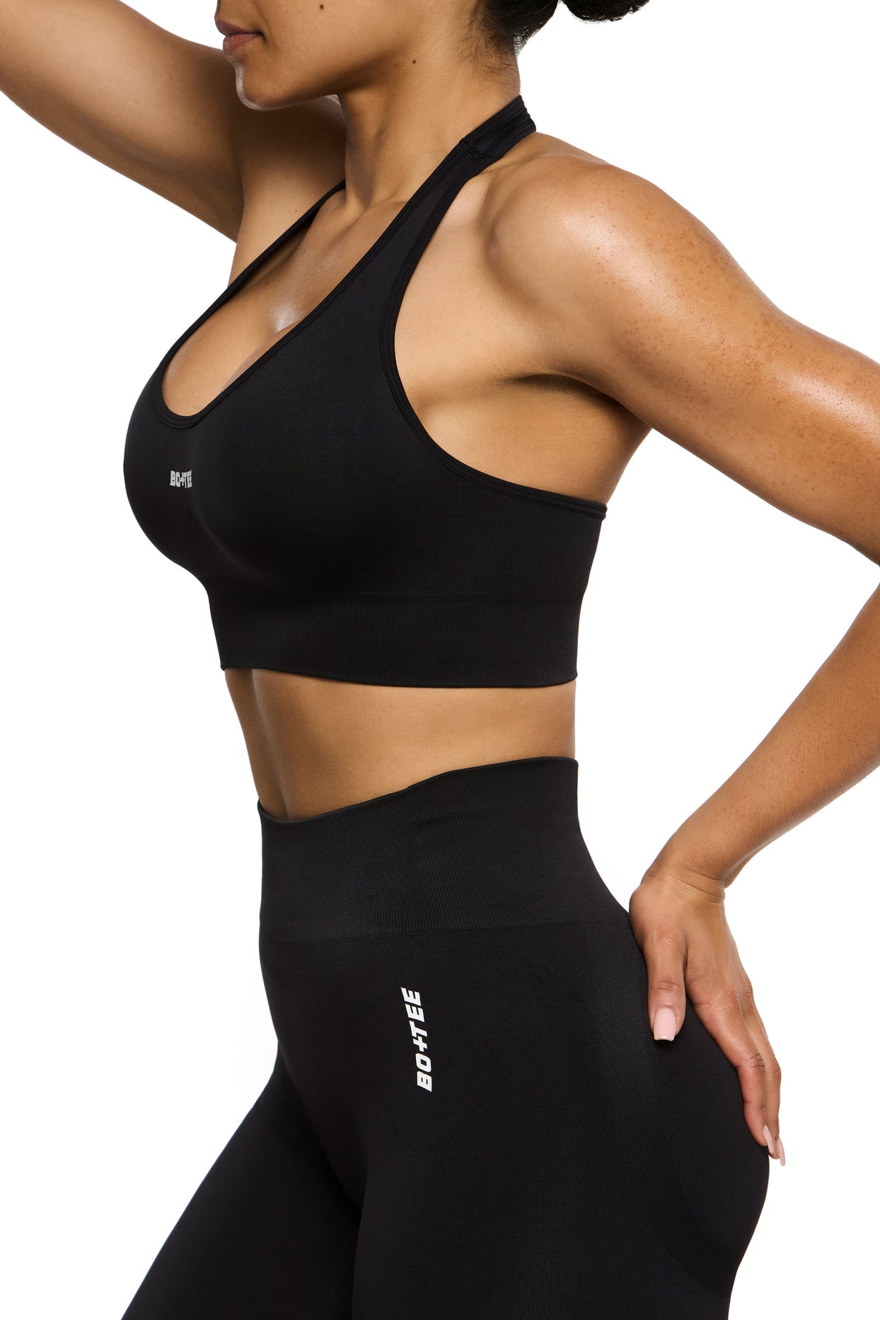 Front Ruched Halter Backless Sports Bra