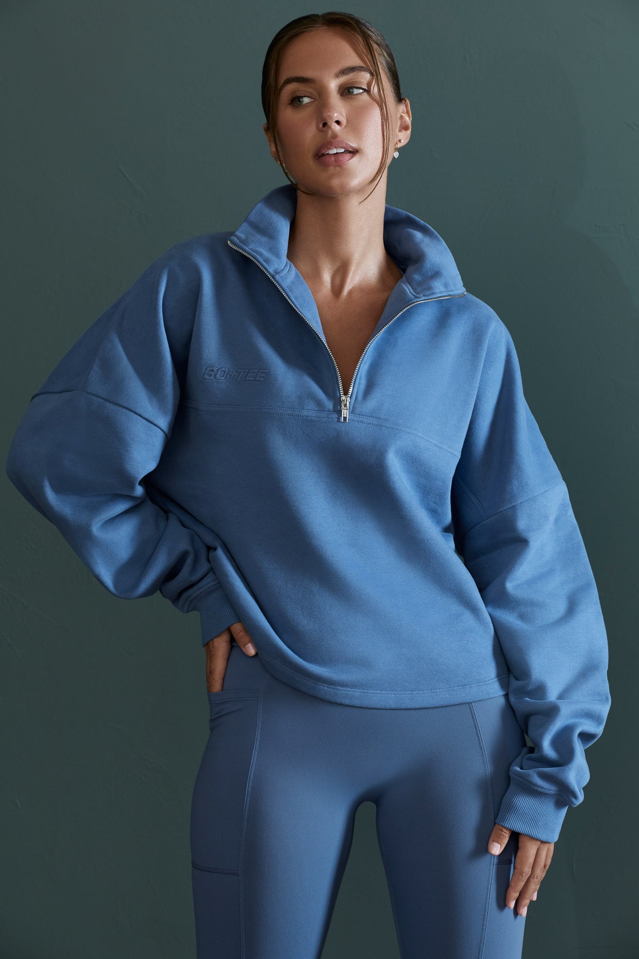 Oversized Half Zip Sweatshirt in Blue