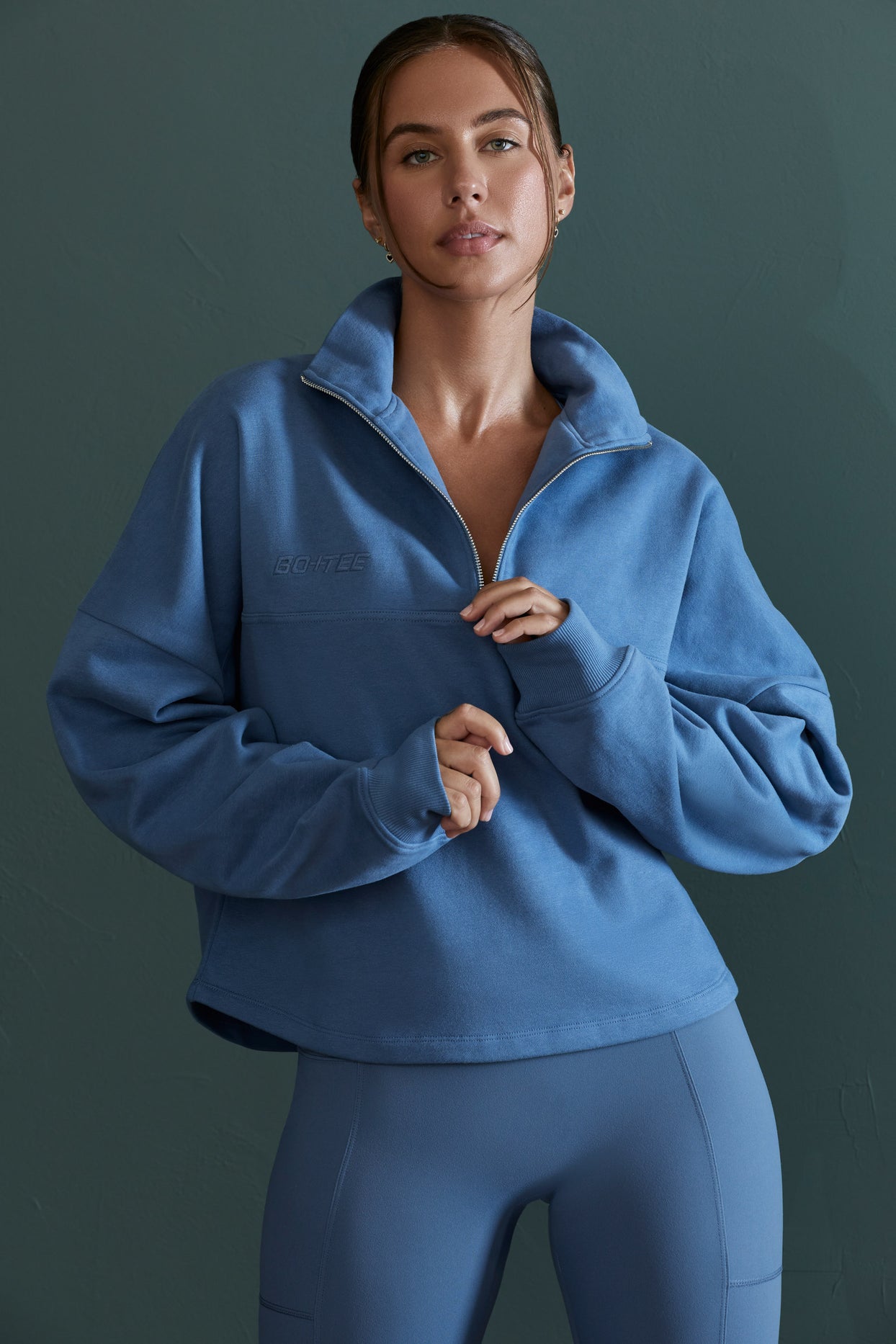 Oversized Half Zip Sweatshirt in Blue