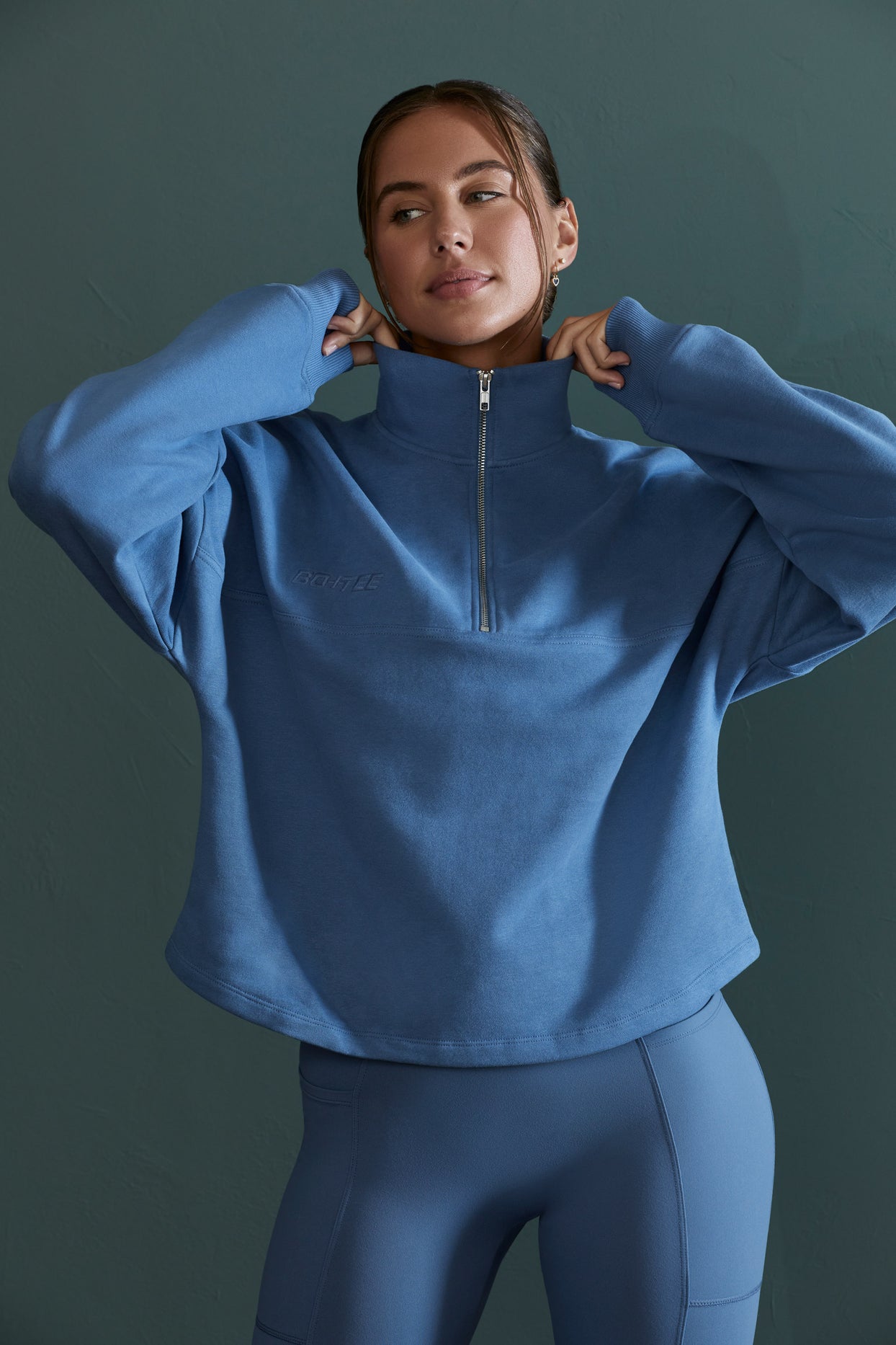 Oversized Half Zip Sweatshirt in Blue