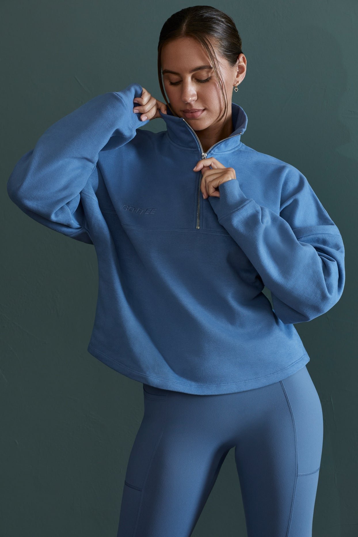 Oversized Half Zip Sweatshirt in Blue