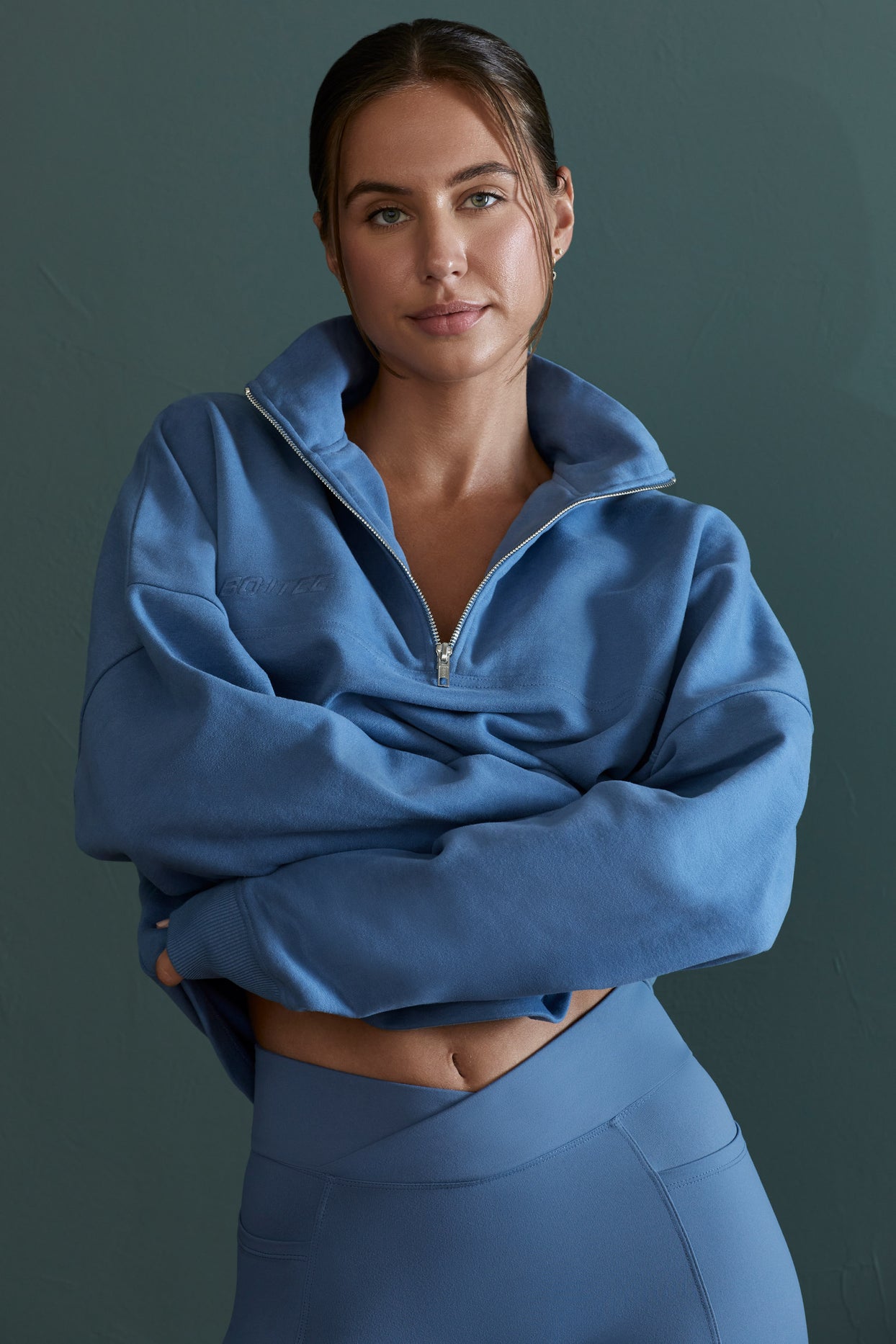 Oversized Half Zip Sweatshirt in Blue