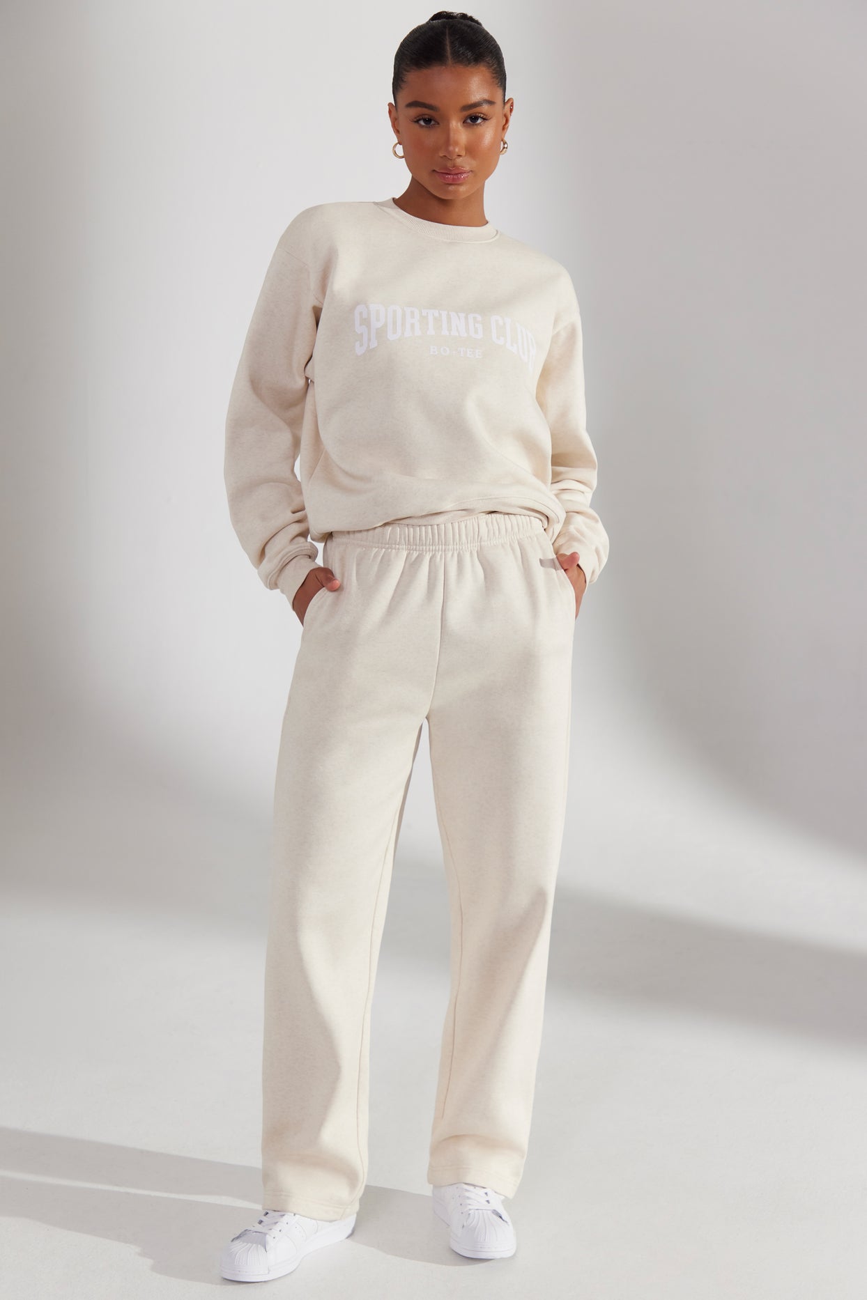 Principal Petite Wide Leg Joggers in Heather Oat | Oh Polly