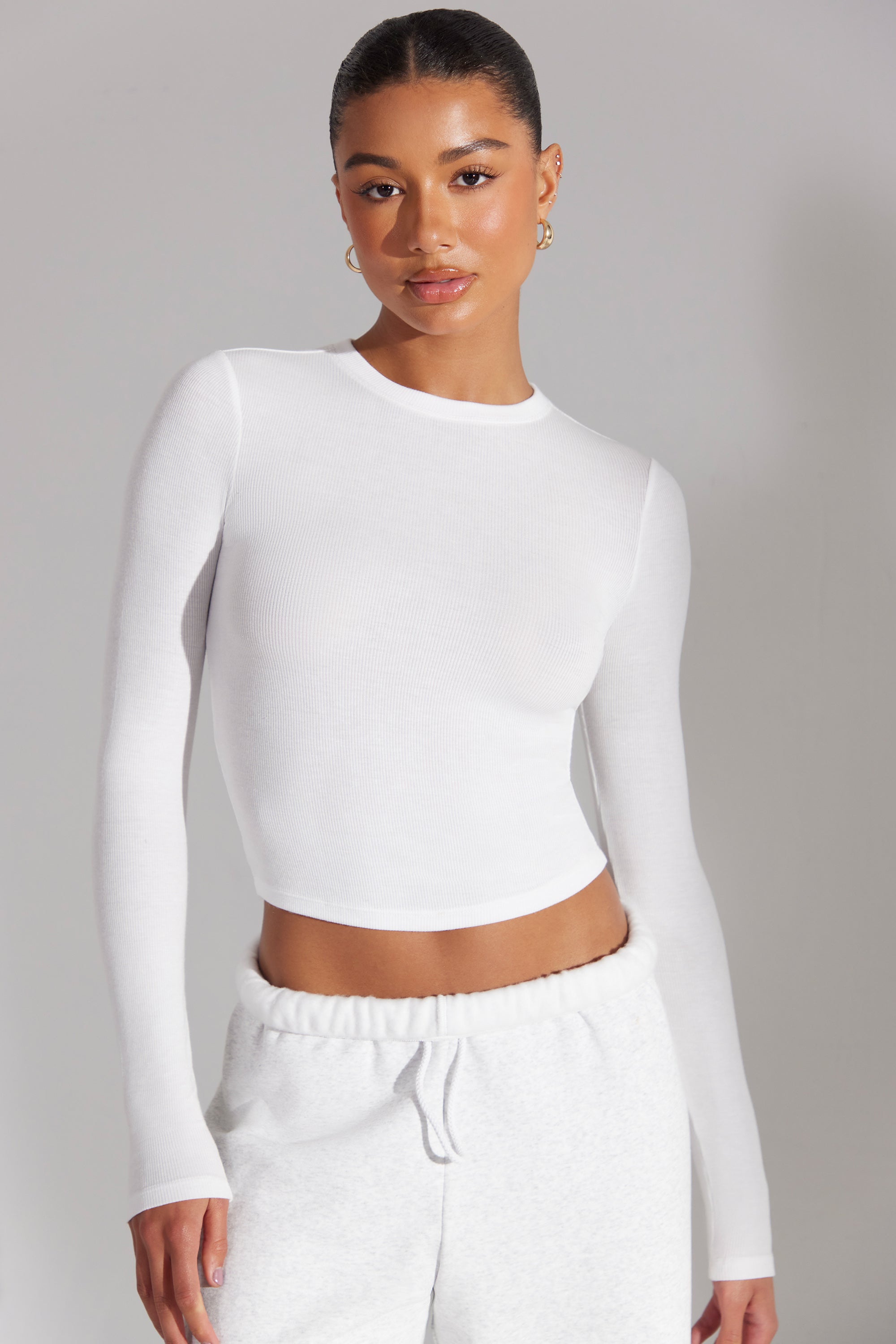 White high neck hot sale long sleeve top