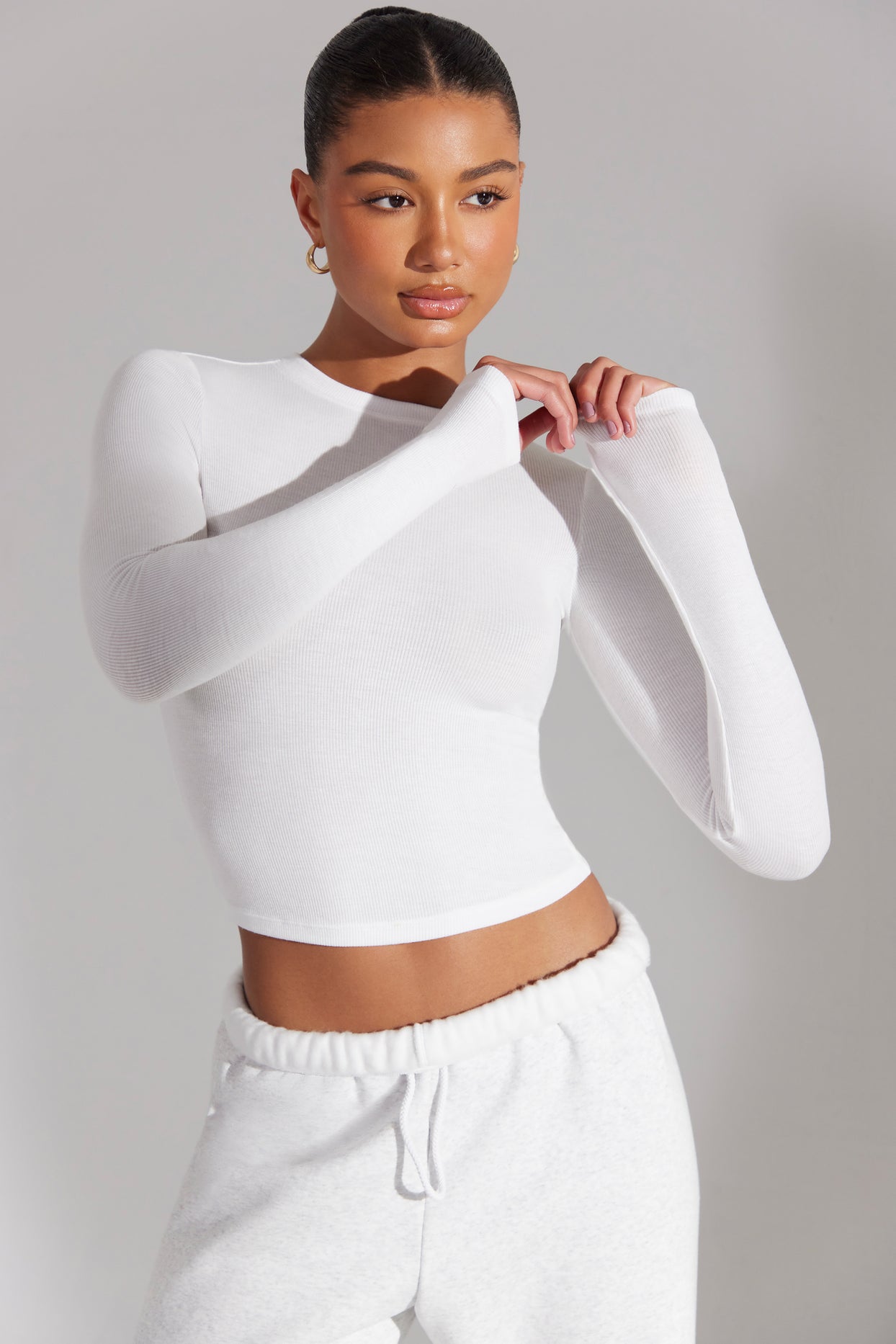 Women's White Long sleeve Crop Tops