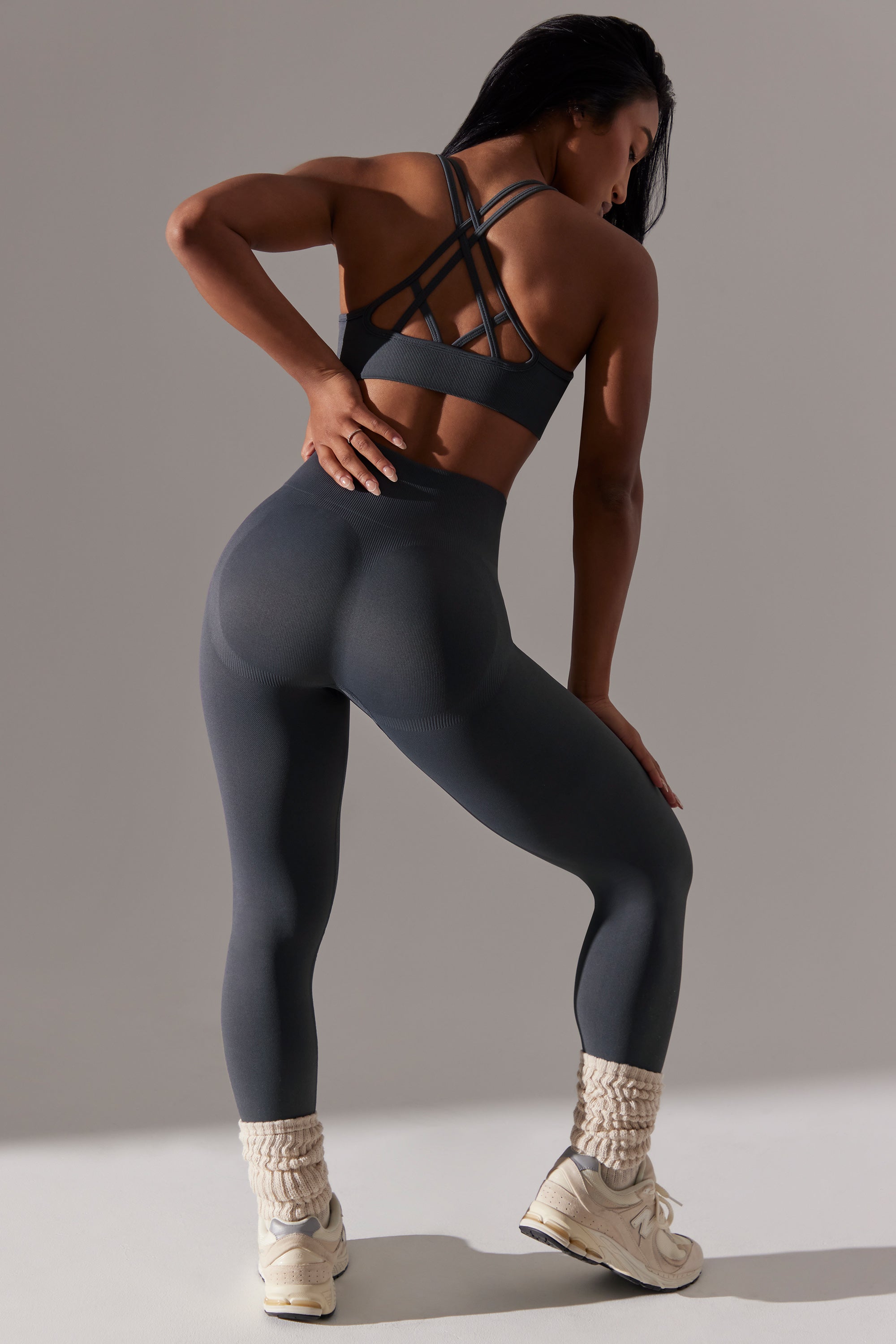 Dedicated Petite High Waist Super Sculpt Leggings in Grey Oh Polly