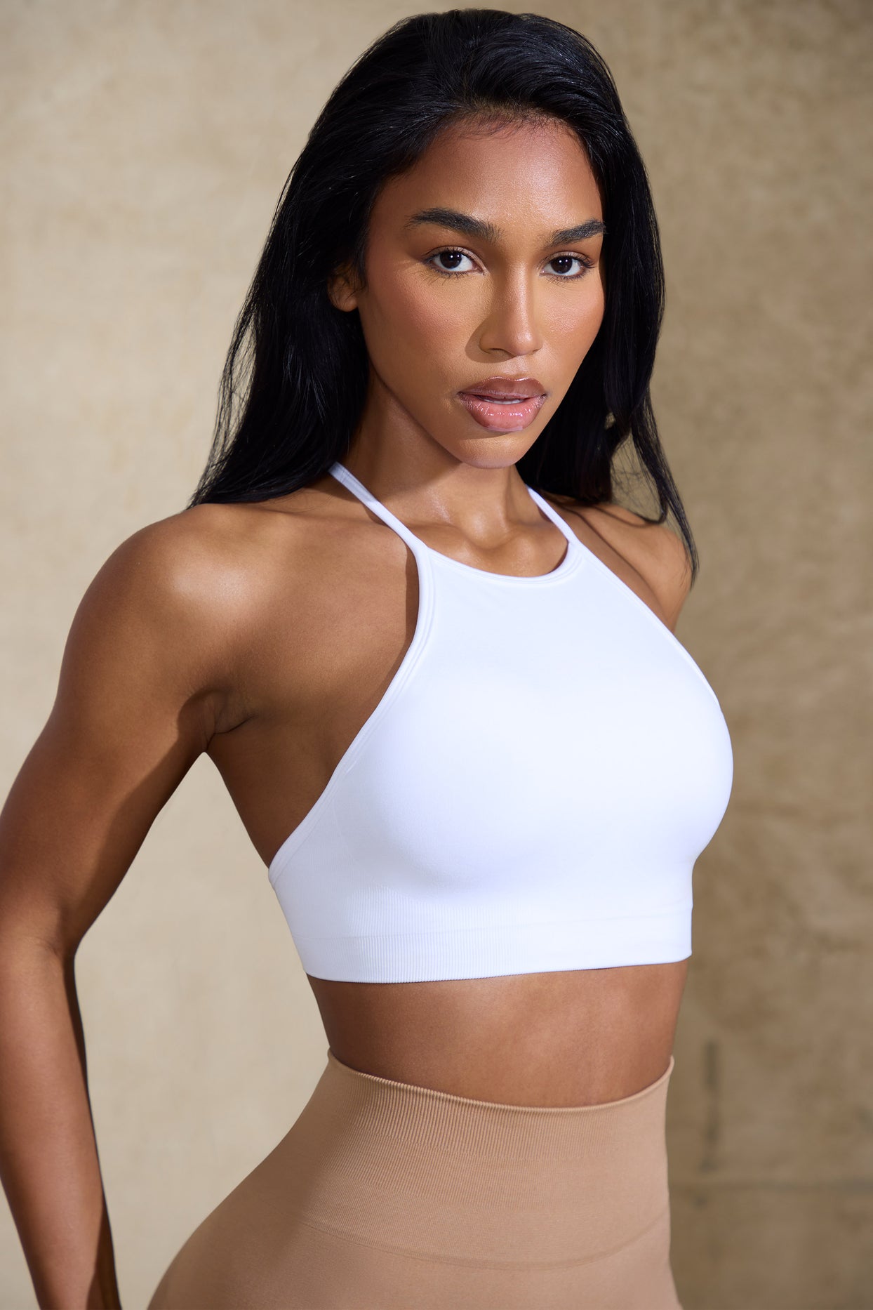 Definition - Low Back Define Luxe Sports Bra in Warm Taupe