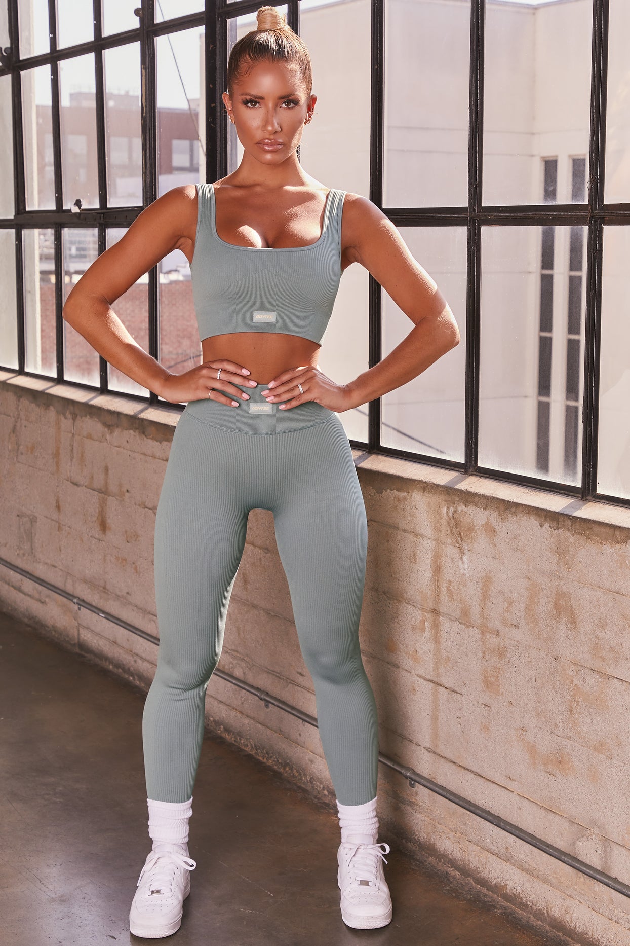 Women's Gym Set Ribbed Co Ord Grey –