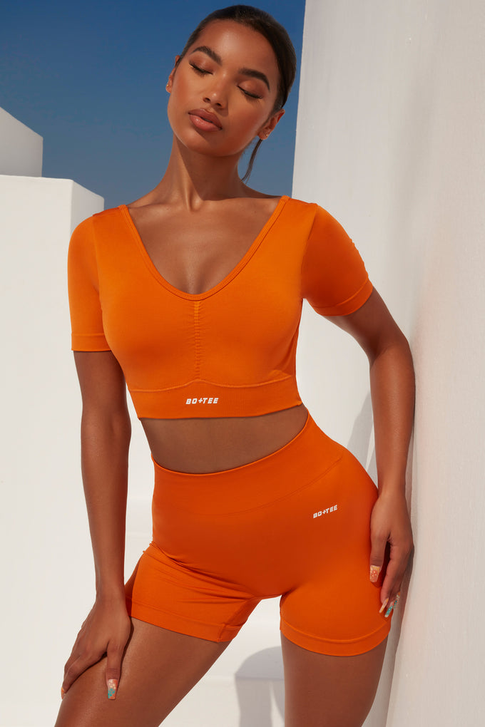 Gymshark Neon Orange Ultra Seamless Strappy Asymmetrical Workout
